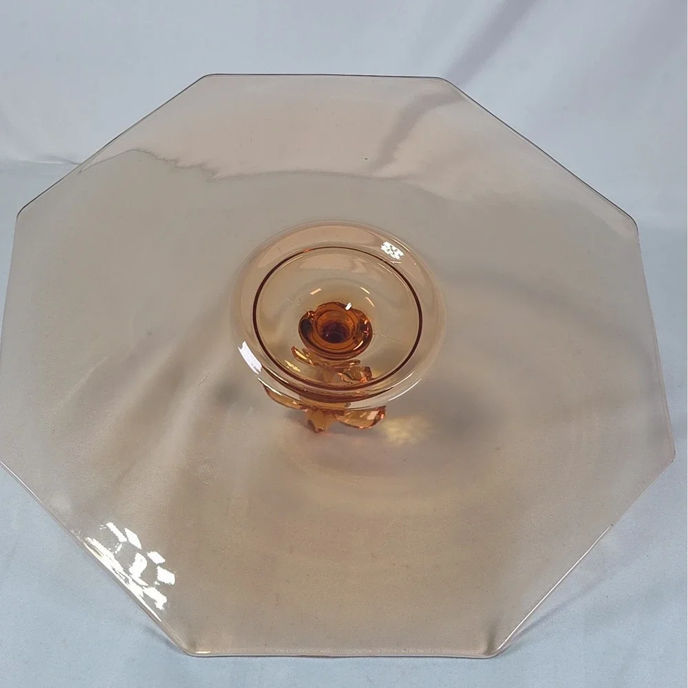VINTAGE FOSTORIA PEACHY/PINK FLEUR DE LIS GLASS 11.5